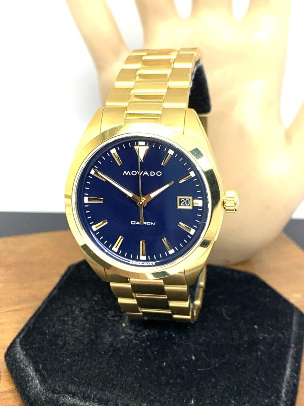 Movado Mens Watch 3650143 Heritage Datron Swiss Quartz Blue Dial Gold Steel 39mm